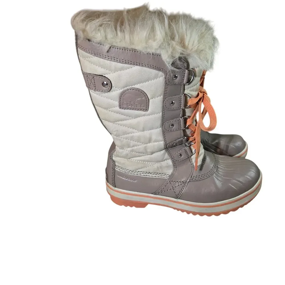 Sorel Tofino II Waterproof Faux Fur Winter Snowboots in Cream Tan Youth Size 4‎